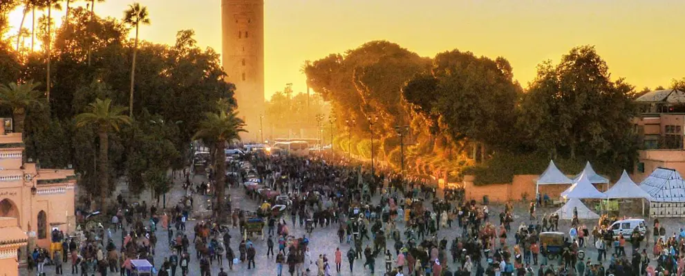 Crowds in Marrakesh marketplace, Morocco