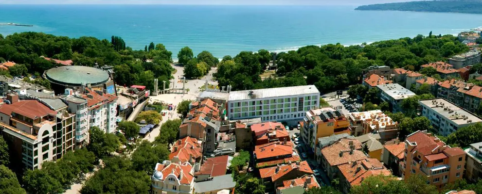 Buildings and sea on a Bulgarian coastline 