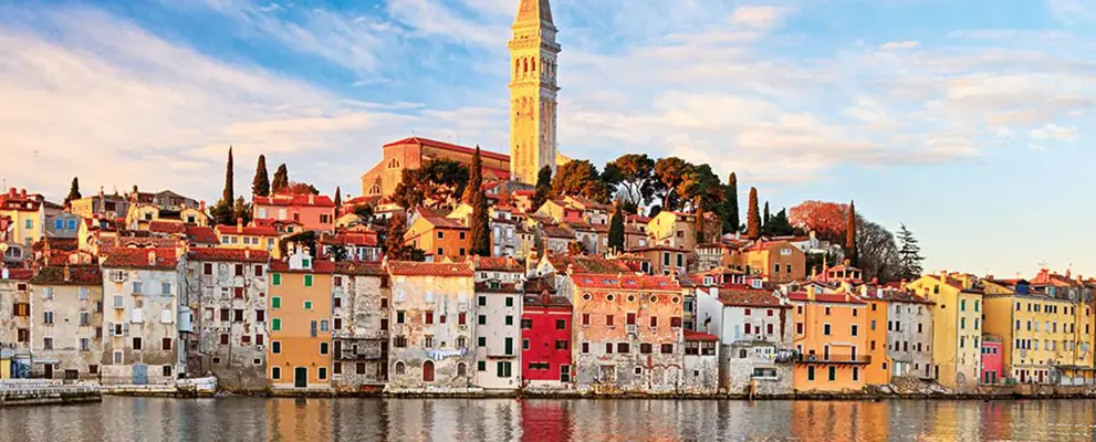 Buildings and church in Croatian town