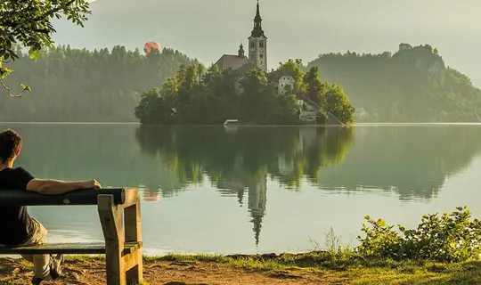  Lake Bled in the Julian Alps, Slovenia