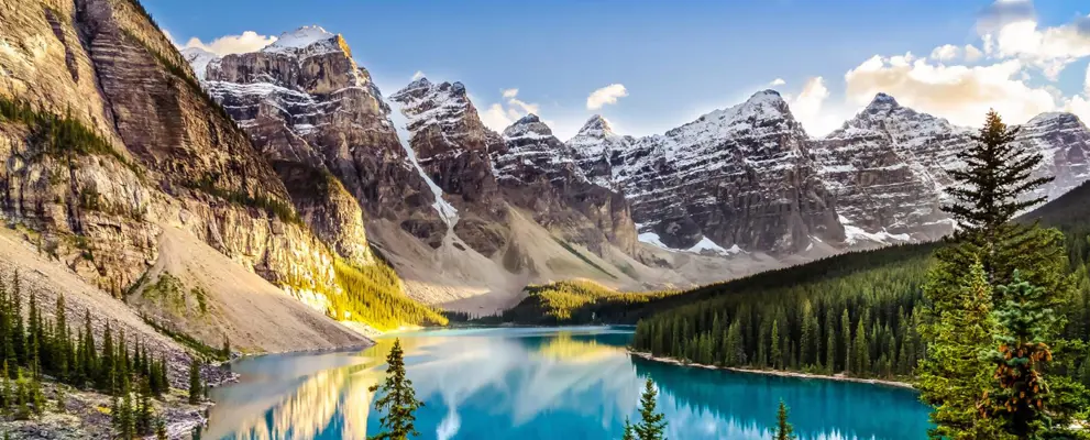 Canadian mountain range with deep blue water