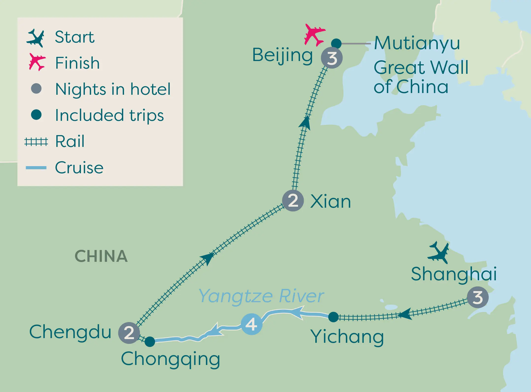 China and cruise tour map