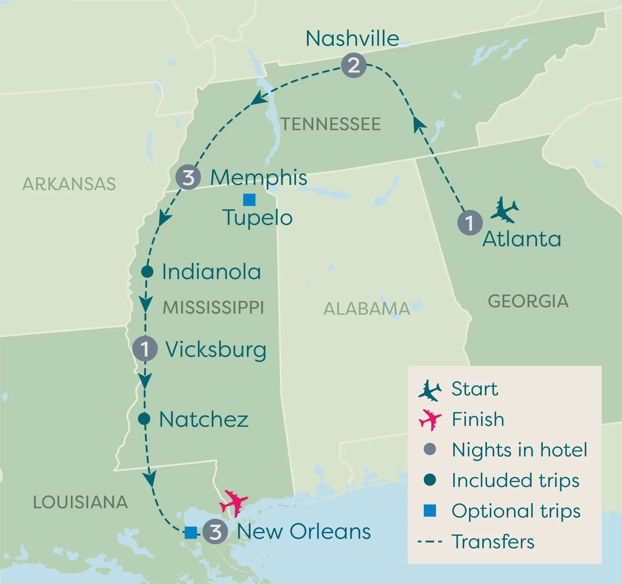 Deep South American tour  Map